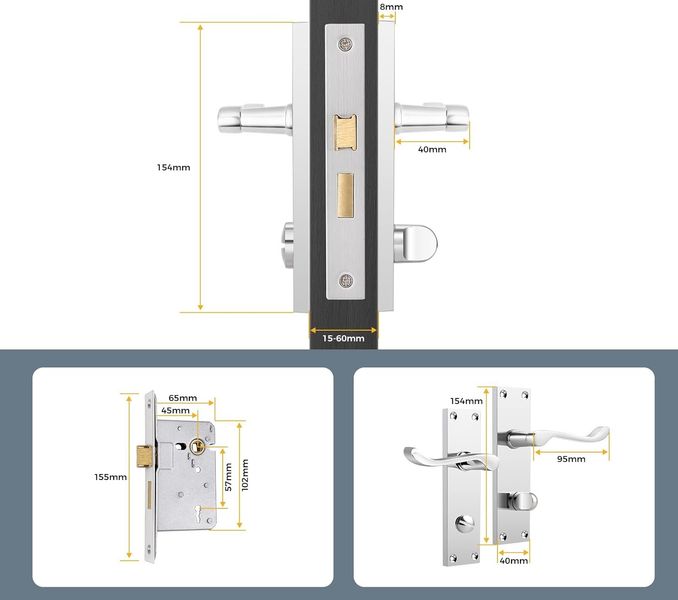 Probrico Klamki do drzwi Zamek wewnętrzny Srebrne 5 par zdjęcie 3