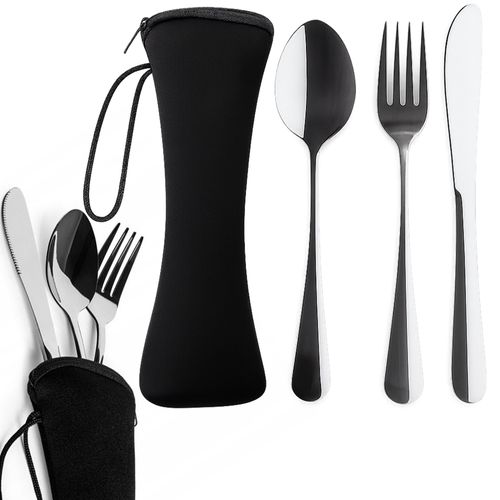 Sztućce turystyczne nóż widelec łyżka stalowe w etui zestaw 4w1 czarny na Arena.pl