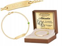 Bransoletka Srebrna 925 Złocona z Grawerem Koniczynka Prezent na Chrzest