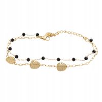 Podwójna bransoletka celebrytka liście monstery czarne koraliki kolor złoty