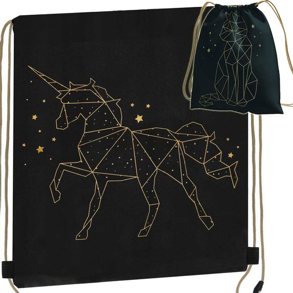 TORNISTER PLECAK SZKOLNY CZARNY ZŁOTY JEDNOROŻEC PIÓRNIK TUBA BIDON 5EL zdjęcie 5