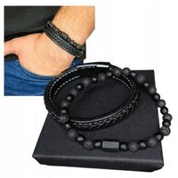 ZESTAW BRANSOLETKA TURMALIN LAWA OCHRONA SIŁA PREZENT +BRANSOLETKA SKÓRZANA