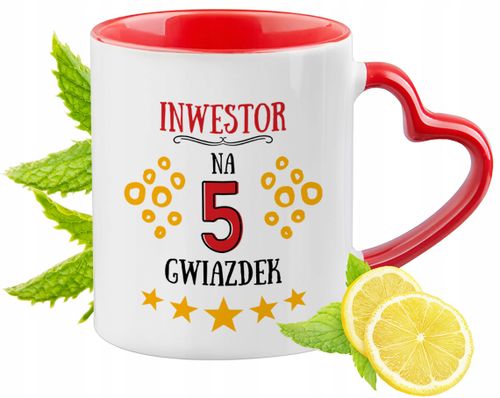 Kubek Czerwony Z Uszkiem W Kształcie Serca Dla Inwestora Na Prezent na Arena.pl