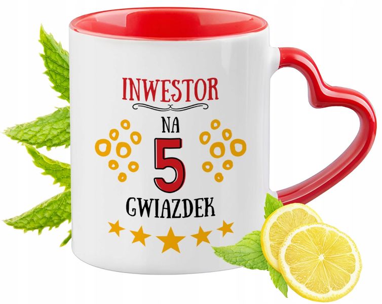 Kubek Czerwony Z Uszkiem W Kształcie Serca Dla Inwestora Na Prezent zdjęcie 1