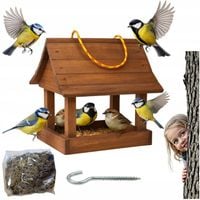 Karmnik dla ptaków + ziarno pokarm duży drewniany budka solidny XXL