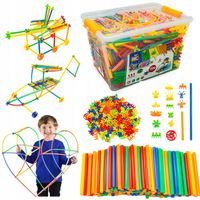 SŁOMKI ZESTAW KREATYWNY Klocki Konstrukcyjne Patyczki Rurki KUFEREK 1200 el