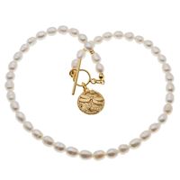 Naszyjnik z ważką - Białe Perły hodowane i srebro złocone