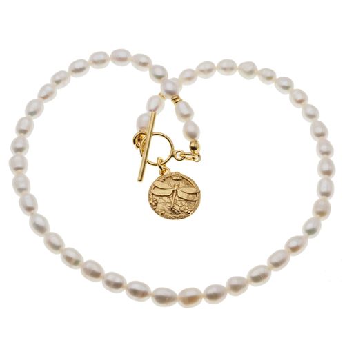 Naszyjnik z ważką - Białe Perły hodowane i srebro złocone na Arena.pl