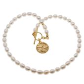 Naszyjnik z ważką - Białe Perły hodowane i srebro złocone