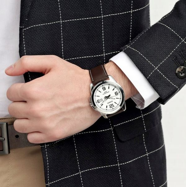 ZEGAREK MĘSKI CASIO MTP-1314 skórzany datownik + BOX +GRAWER zdjęcie 5