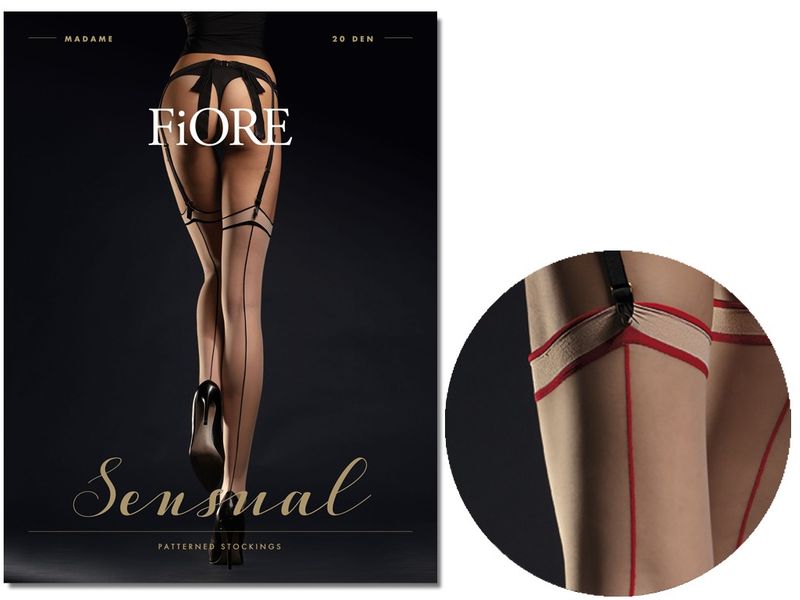 Cieliste pończochy do pasa ze szwem 20 den Red 3 zdjęcie 1