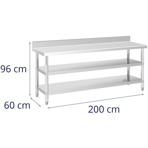 Stół blat roboczy stalowy nierdzewny przyścienny z rantem 2 półki 200x60cm na Arena.pl