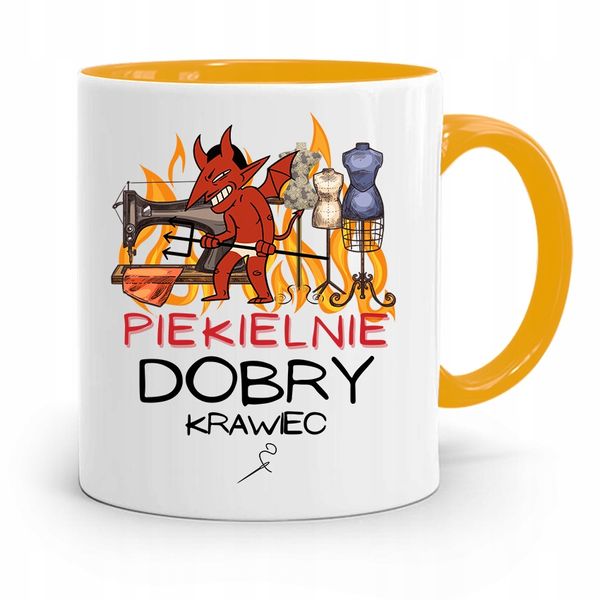 Kubek Żółty Dla Krawca Piekielnie Dobry Krawiec Z Nadrukiem Ze Zdjęciem zdjęcie 1