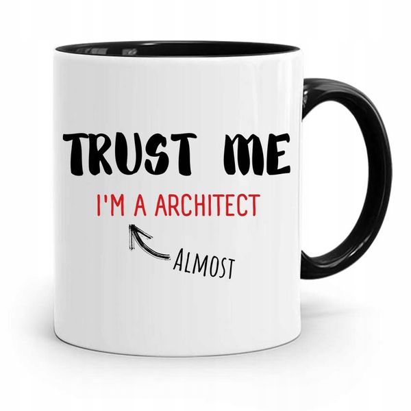 Kubek Czarny Prezent Dla Architekta Trust Me Z Nadrukiem Ze Zdjęciem zdjęcie 1