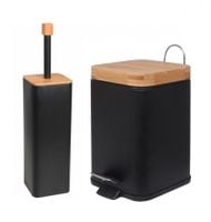 Zestaw łazienkowy - kosz na śmieci i szczotka WC - czarny - Yoka