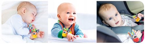 4x SKARPETKI + OPASKI 3D GRZECHOTKI SOZZY ZABAWKA SENSORYCZNA DLA NIEMOWLĄT na Arena.pl