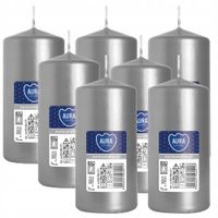 ZESTAW 7 ŚWIEC STOŁOWYCH WALEC KLASYCZNA ŚWIECZKA 10cm SREBRNA