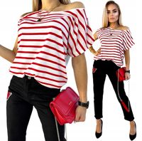 Luźna BLUZKA DAMSKA krótki rękaw modne pasy