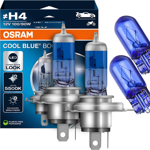 ŻARÓWKI OSRAM H4 COOL BLUE BOOST 5500K BIAŁE ŚWIATŁO + W5W WHITE EFFECT na Arena.pl