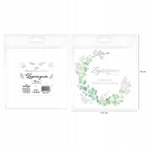 ZAPROSZENIA NA KOMUNIE komunijne + KOPERTY białe eukaliptus dla gości 10szt na Arena.pl