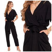 CZARNY ELEGANCKI KOMBINEZON DAMSKI DŁUGI KRÓTKI REKAW MORAJ R.S 36