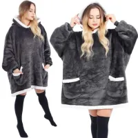CIEPŁA BLUZA OVERSIZE 2W1 DŁUGA KOCOBLUZA KOCOSZLAFROK CIEPŁY KOC FUTRZAK