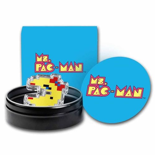 Niue: Ms.PAC-MAN kolorowany 1 uncja Srebra 2022 Proof Shaped Coin na Arena.pl