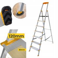 Drabina aluminiowa domowa PÓŁKA 7 stopniowa SZEROKIE stopnie DRABEST