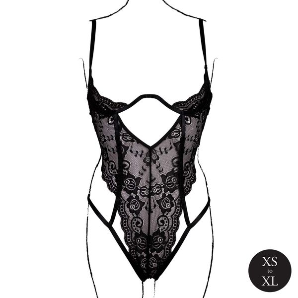 Lace Underwired Open Cup Bodysuit With Adjustable Sliders - One Size - zdjęcie 5