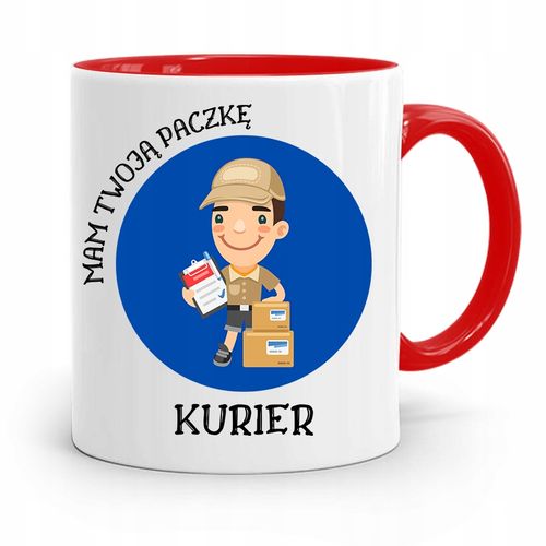 Kubek Czerwony Dla Kuriera Mam Twoją Paczkę Z Nadrukiem Ze Zdjęciem na Arena.pl