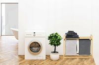 POJEMNIK KOSZ NA PRANIE BIELIZNĘ BAMBUSOWY WYSUWANY PODWÓJNY Z PÓŁKĄ 80L