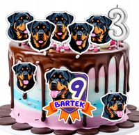 OPŁATEK ZESTAW URODZINOWY POSTACIE NA TORT - PIES RASA ROTTWEILER + IMIĘ