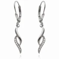 DELIKATNE RODOWANE SREBRNE WISZĄCE KOLCZYKI ŁEZKI SOPELKI BIAŁE CYRKONIE