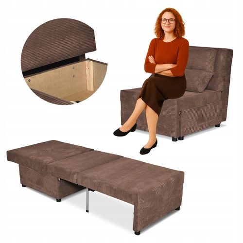 Fotel rozkładany funkcja spania KIMO pojemnik na pościel Family Meble brąz na Arena.pl