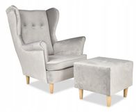 Fotel uszak ARI z podnóżkiem, skandynawski  jasny szary