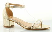 Sandały na słupku 4,5 cm. piętka pasek złote Rozmiar obuwia - 38
