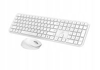 PEŁNOWYMIAROWA BEZPRZEWODOWA KLAWIATURA USB MEMBRANOWA BIAŁA Z MYSZKĄ