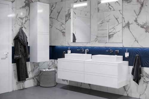 Finli szafka wisząca boczna 150 cm,  wysoka, biały połysk na Arena.pl