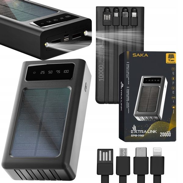 POWERBANK SOLARNY 20000 MAH KABEL ŁADOWANIE zdjęcie 1