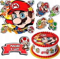 ZESTAW OPŁATEK NA TORT 30CM + 17 POSTACI - SUPER MARIO + IMIĘ 24CM 26CM