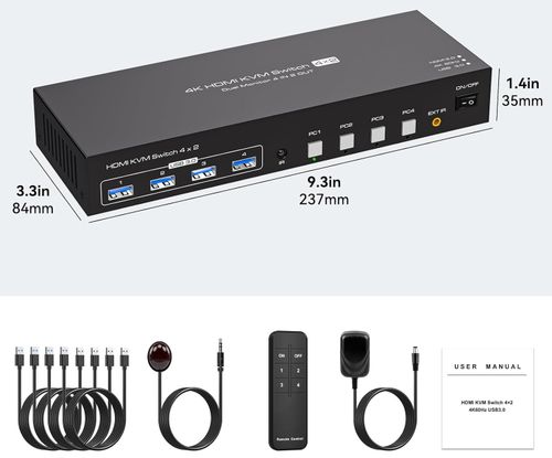 NIEKOMPLETNY Przełącznik KVM VPFET 4K 4 komputery 2 monitory HDMI 4xUSB 3.0 na Arena.pl