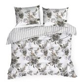 Pościel 220x200 + 70x80 Spring biało‑szara kwiatowa satyna