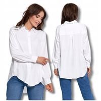 ELEGANCKA KOSZULA DAMSKA OVERSIZE WYDŁUŻONY TYŁ MODNA BLUZKA MORAJ