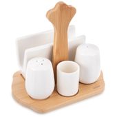 Zestaw do Przypraw Soli Pieprzu Solniczka Pieprzniczka Serwetnik Stojak