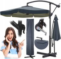 PARASOL OGRODOWY SKŁADANY z Falbaną WYSIĘGNIKIEM Mocny REGULACJA POKROWIEC