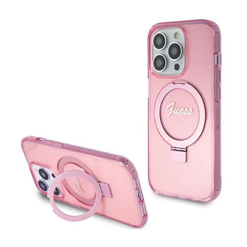 Guess Ring Stand Script Glitter MagSafe - Etui iPhone 15 Pro (różowy) na Arena.pl