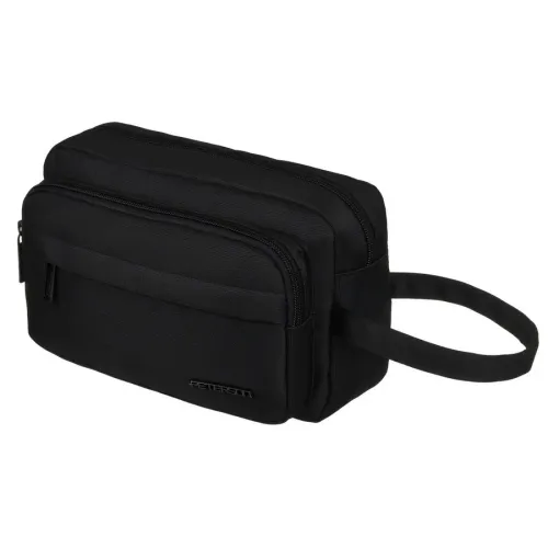 kosmetyczka podróżna z poliestru w czarnym kolorze z wygodnym uchwytem na Arena.pl