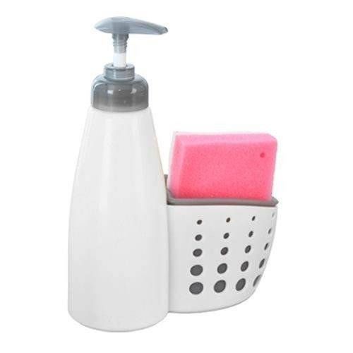 Dozownik Kuchenny Płynu do Naczyń z Pojemnikiem na Gąbkę Zmywak Biały na Arena.pl