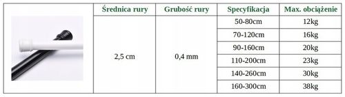 Drążek prysznicowy, Rozmiar: 140-260cm biała na Arena.pl