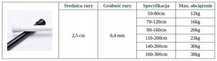 Drążek prysznicowy, Rozmiar: 140-260cm biała zdjęcie 2